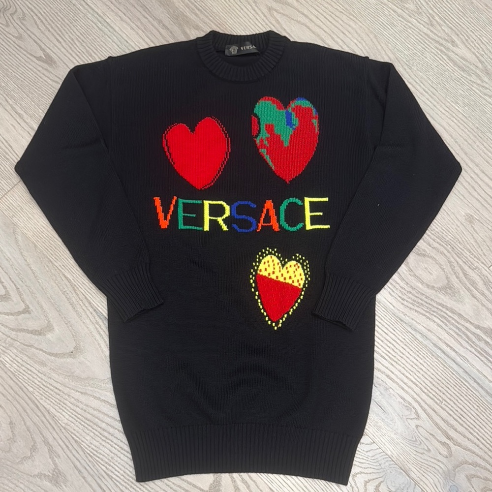 Versace Black Sweater with Colorful Heart Design